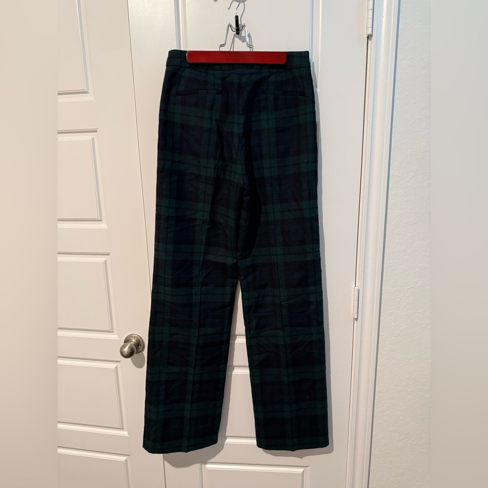 Sezane Navy and Green Plaid Martin Wool Straight-Leg Trouser - Picture 2 of 3